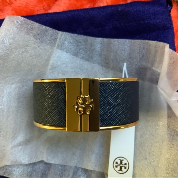 Tory Burch Logo Blue/gold Bangle Bracelet - Picture 2 of 11